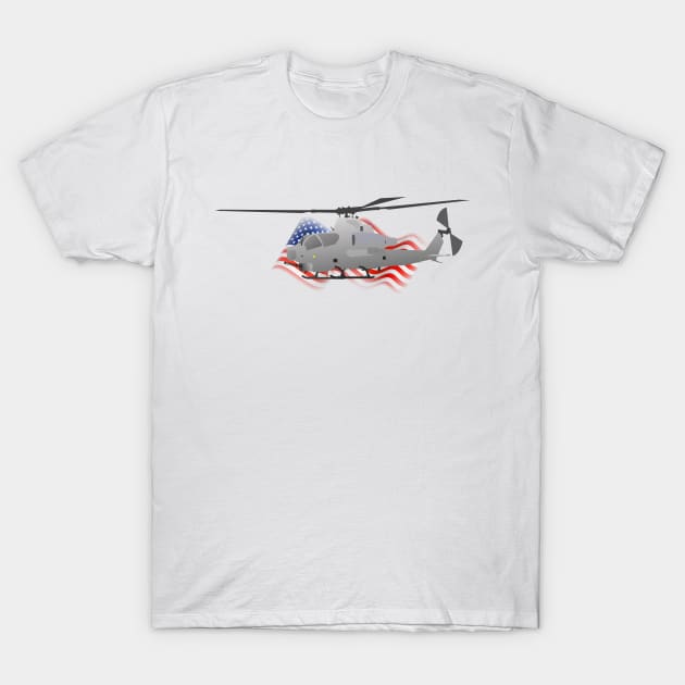 Grey Attack Helicopter with American Flag T-Shirt by NorseTech